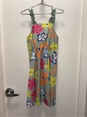 Shein Floral Ruffle-Strap Sundress in Sage with Bright Blooms- Size 11